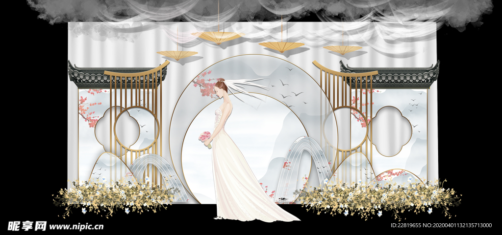 水墨新中国风婚礼设计背景