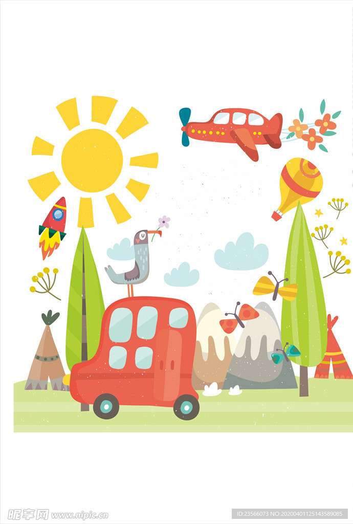 小清新涂鸦卡通插画