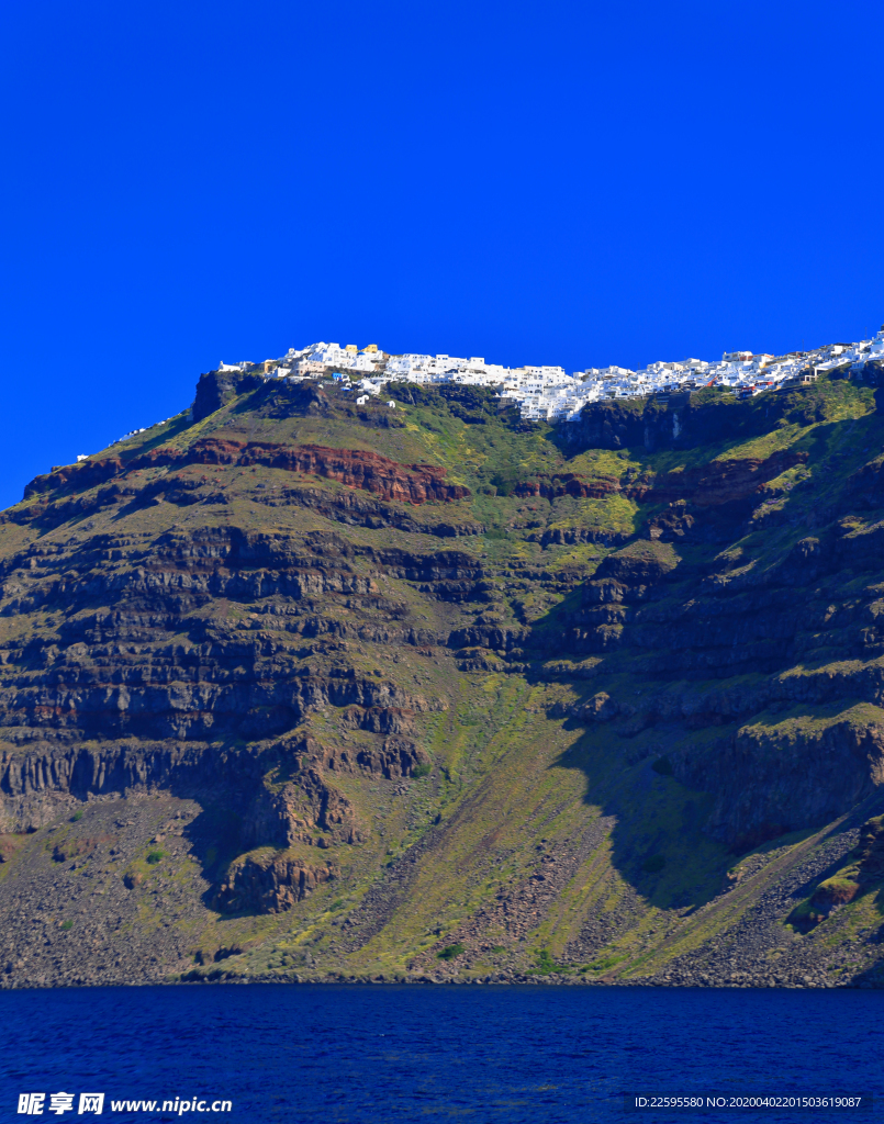 希腊圣托里菲拉小镇全景照片