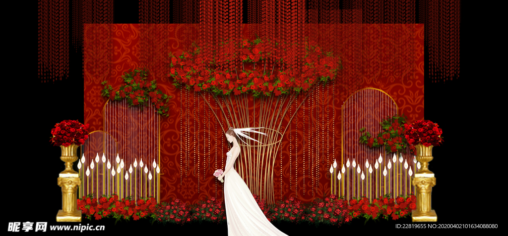 红色婚礼设计背景图片
