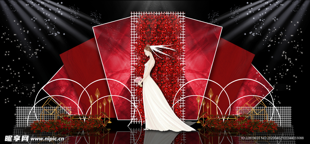 红色婚礼设计背景图片