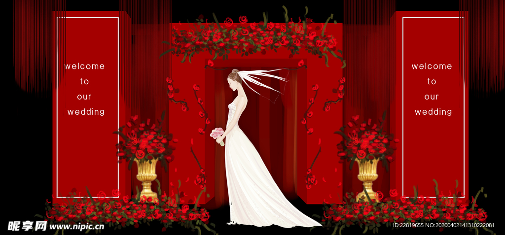 红色婚礼设计背景图片