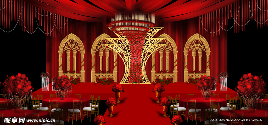 红色婚礼设计背景图片