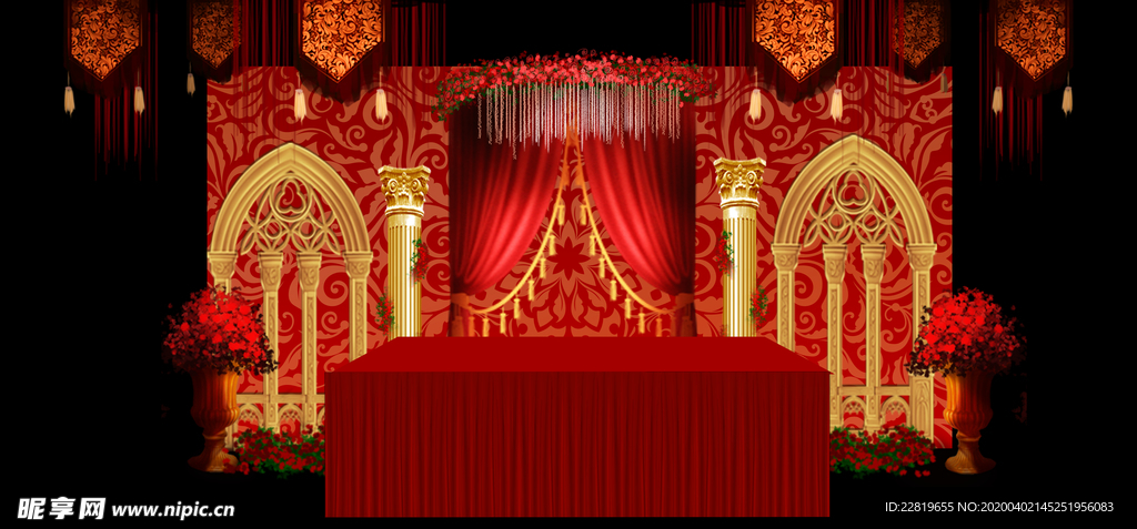 红色婚礼设计背景图片