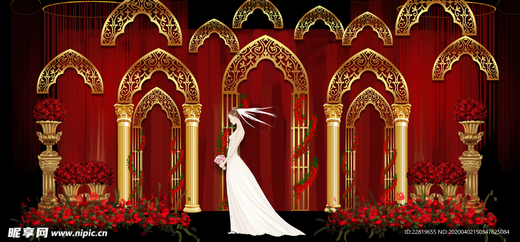 红色婚礼设计背景图片