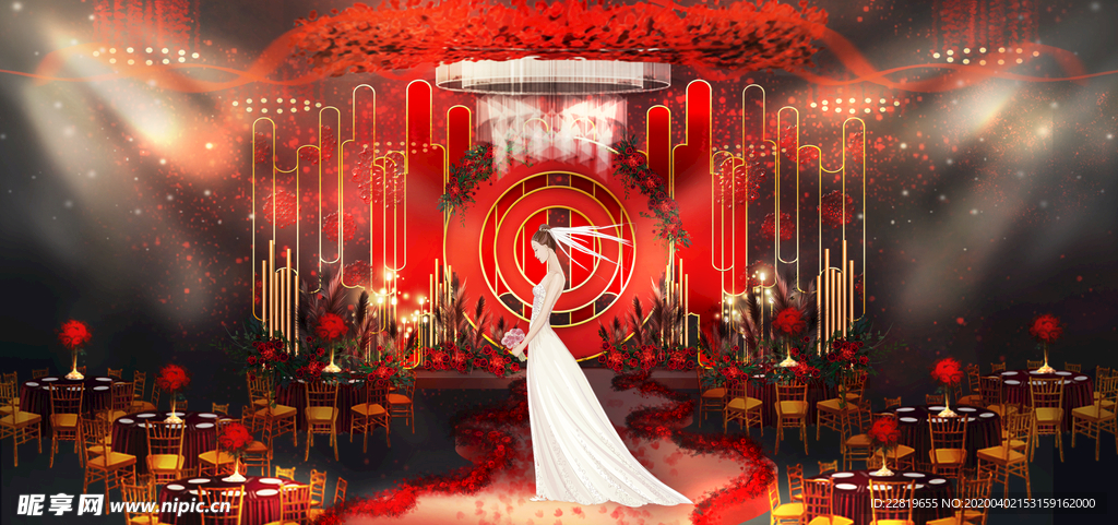 红色婚礼设计背景图片