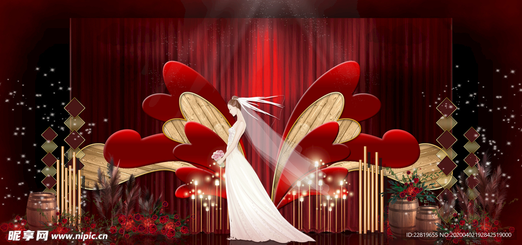 红色婚礼设计背景图片