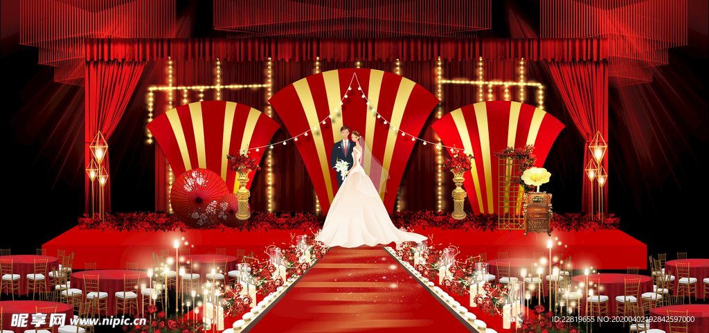 红色婚礼设计背景图片