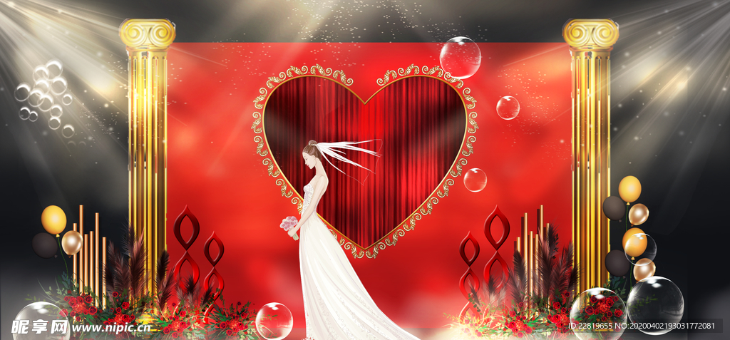 红色婚礼设计背景图片
