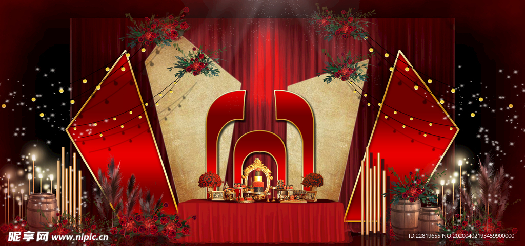 红色婚礼设计背景图片