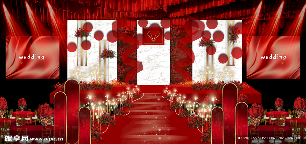 红色婚礼设计背景图片