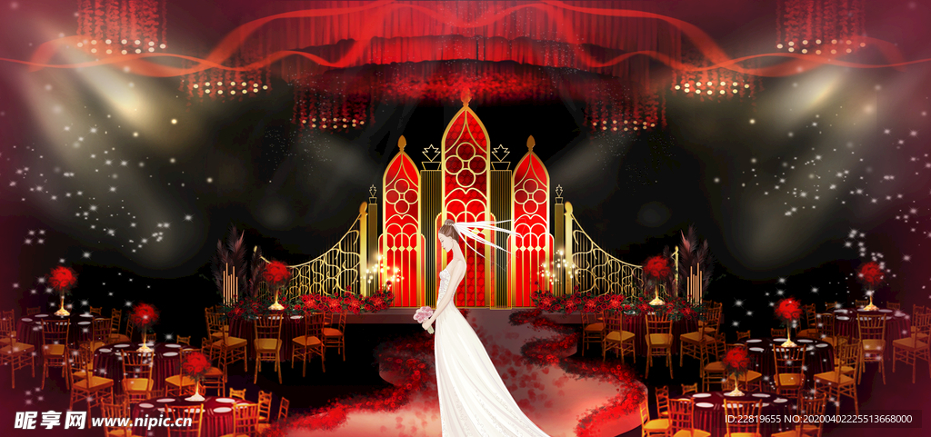 红色婚礼设计背景图片