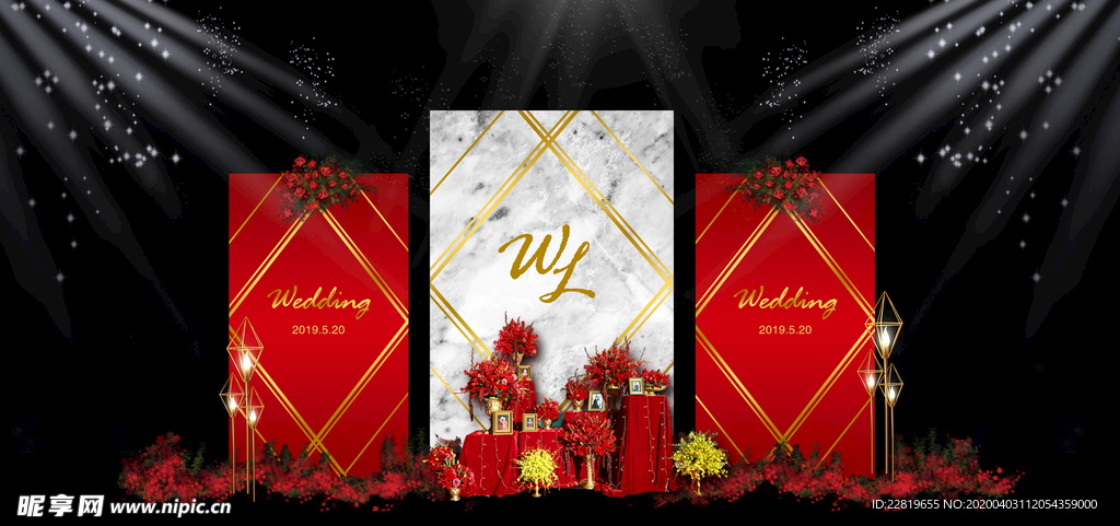 红色婚礼设计背景图片