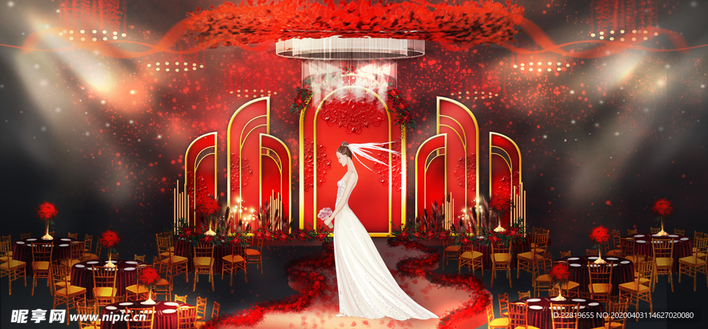 红色婚礼设计背景图片