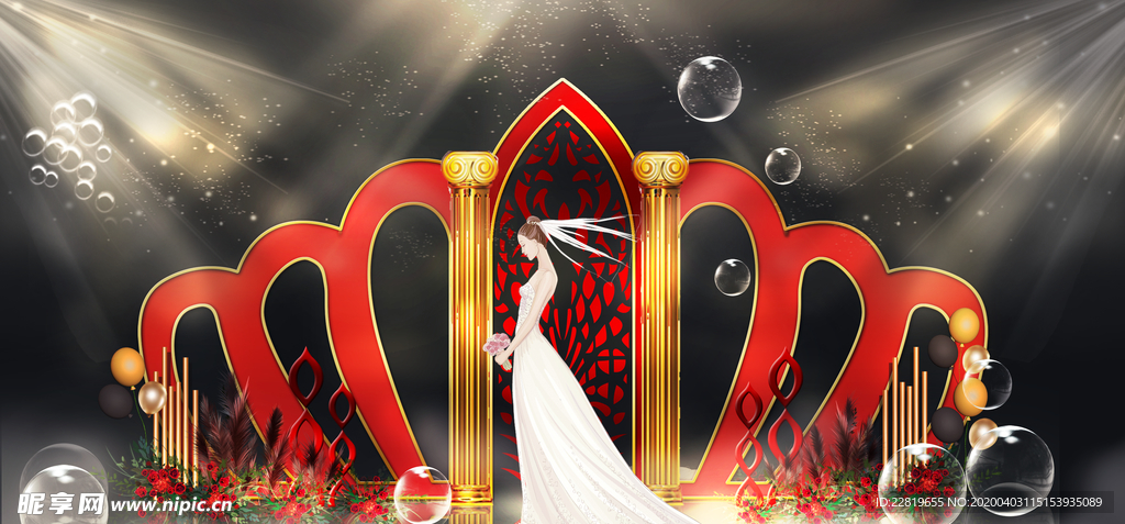 红色婚礼设计背景图片