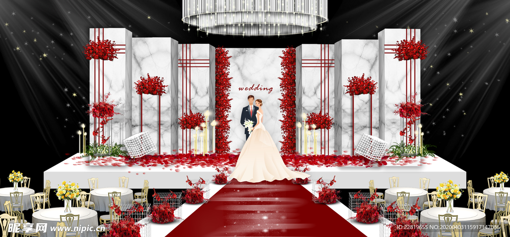 红色婚礼设计背景图片