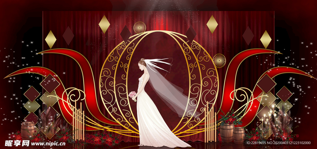 红色婚礼设计背景图片