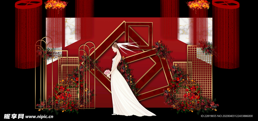 红色婚礼设计背景图片