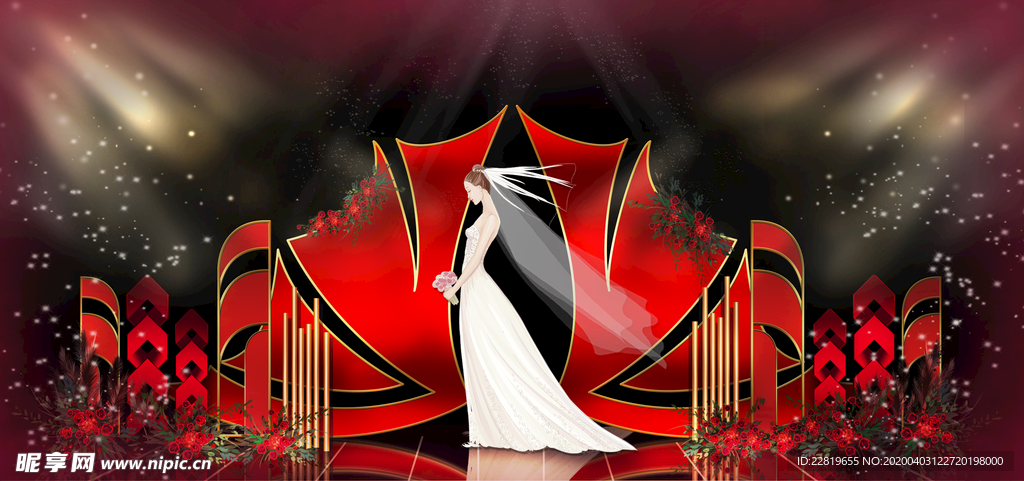 红色婚礼设计背景图片