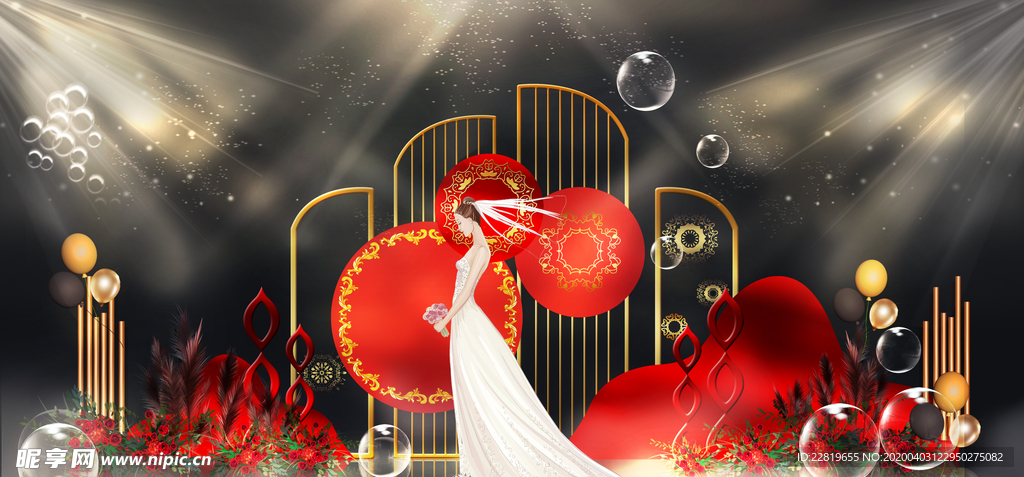 红色婚礼设计背景图片