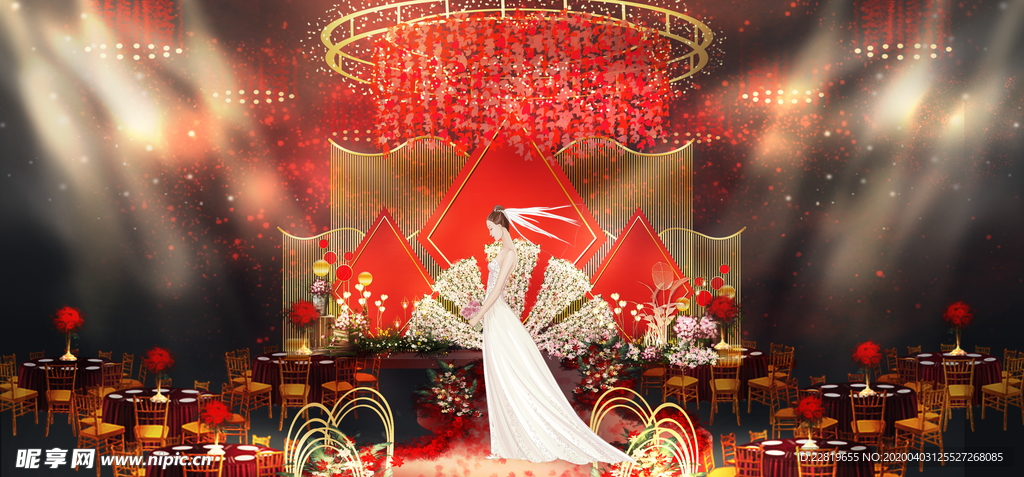 红色婚礼设计背景图片