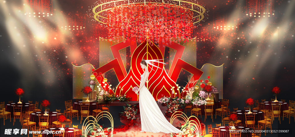 红色婚礼设计背景图片