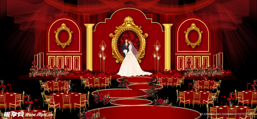 红色婚礼设计背景图片