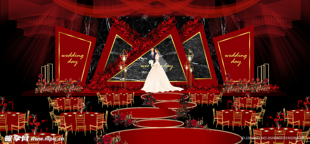 红色婚礼设计背景图片