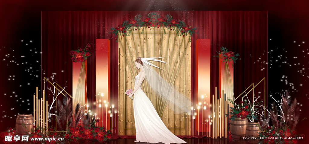 红色婚礼设计背景图片