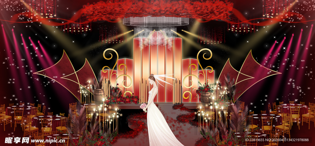 红色婚礼设计背景图片