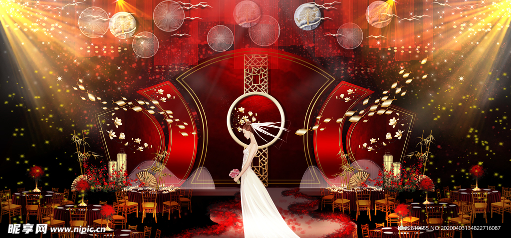 红色婚礼设计背景图片