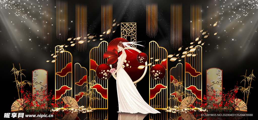 红色婚礼设计背景图片