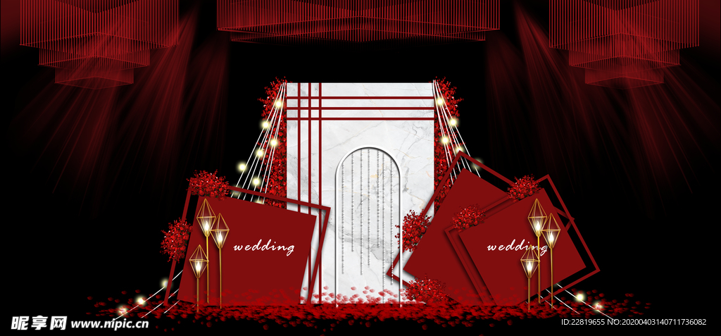红色婚礼设计背景图片