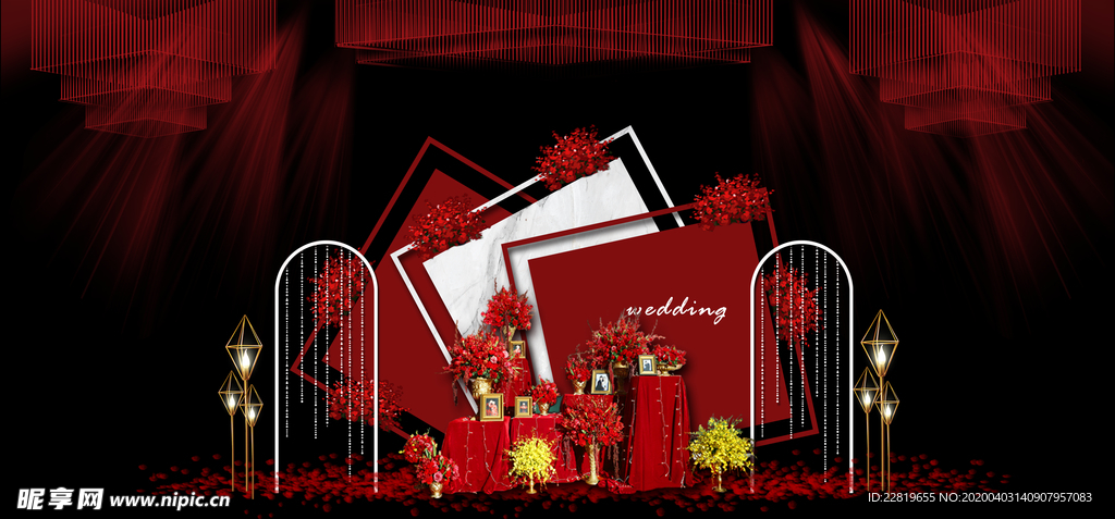 红色婚礼设计背景图片