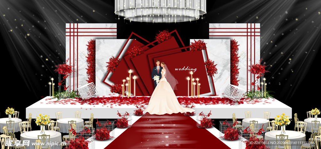 红色婚礼设计背景图片