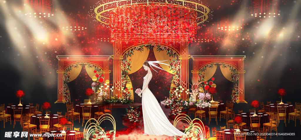 红色婚礼设计背景图片