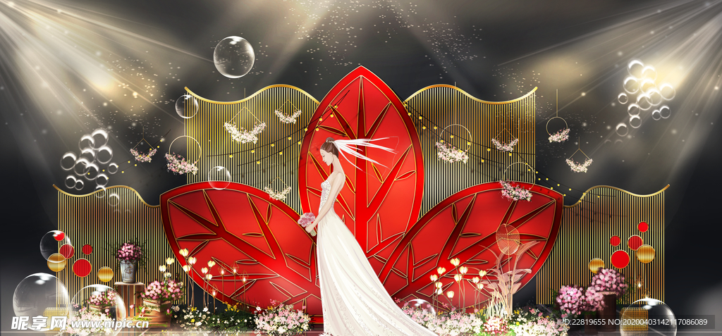 红色婚礼设计背景图片