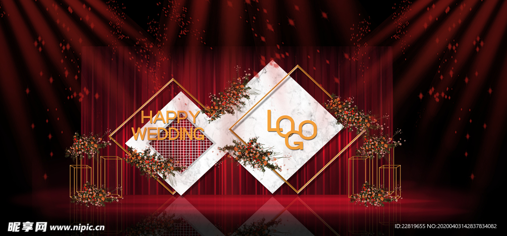 红色婚礼设计背景图片