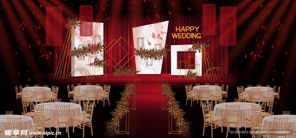 红色婚礼设计背景图片