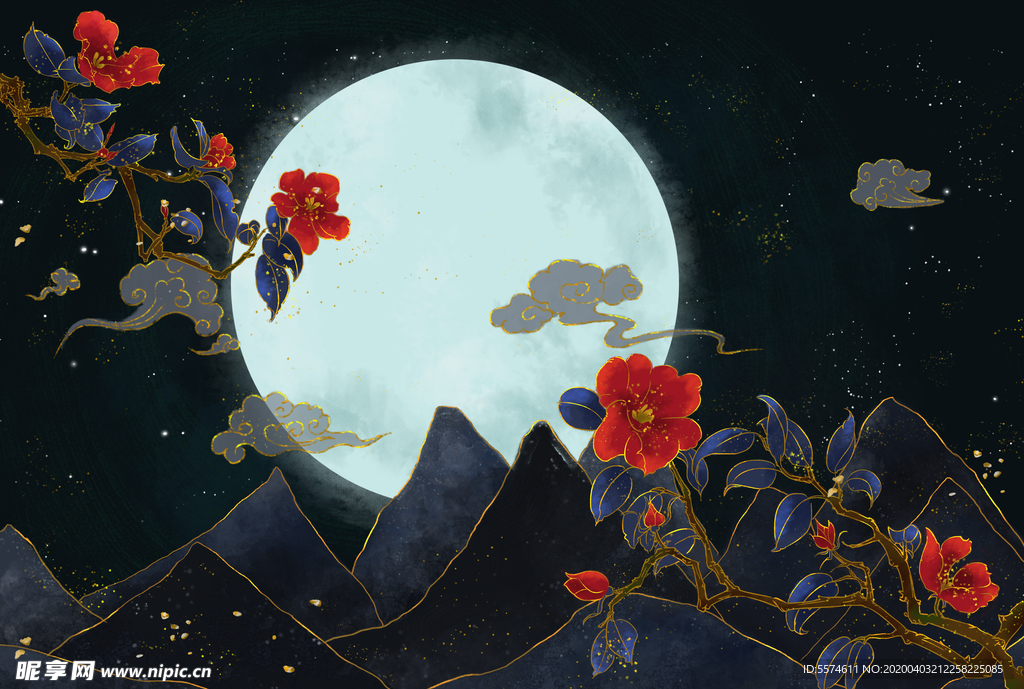 中国风背景墙壁画