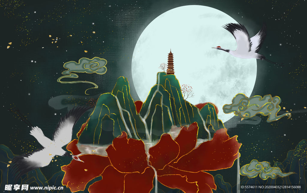 中国风背景墙壁画