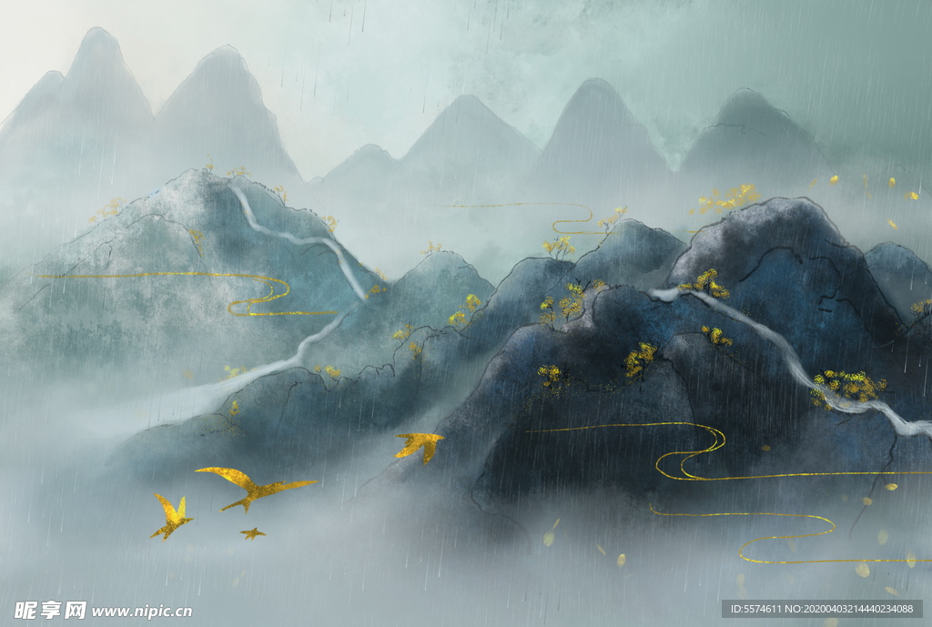 中国风背景墙壁画