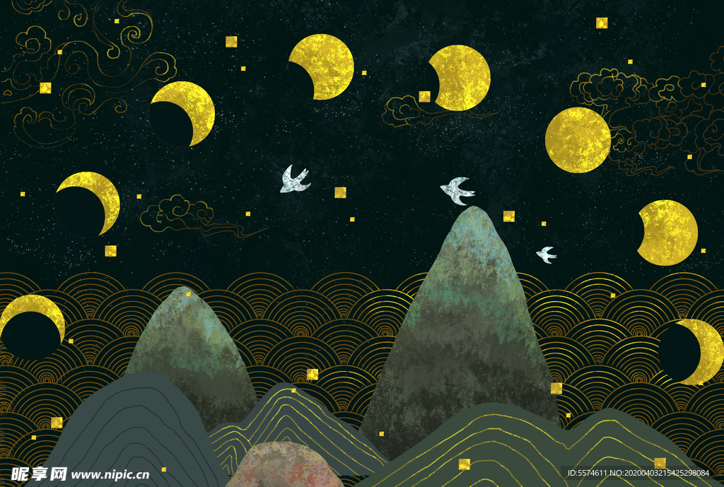 中国风背景墙壁画