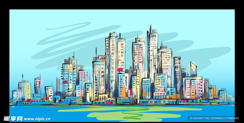 手绘城市素材背景