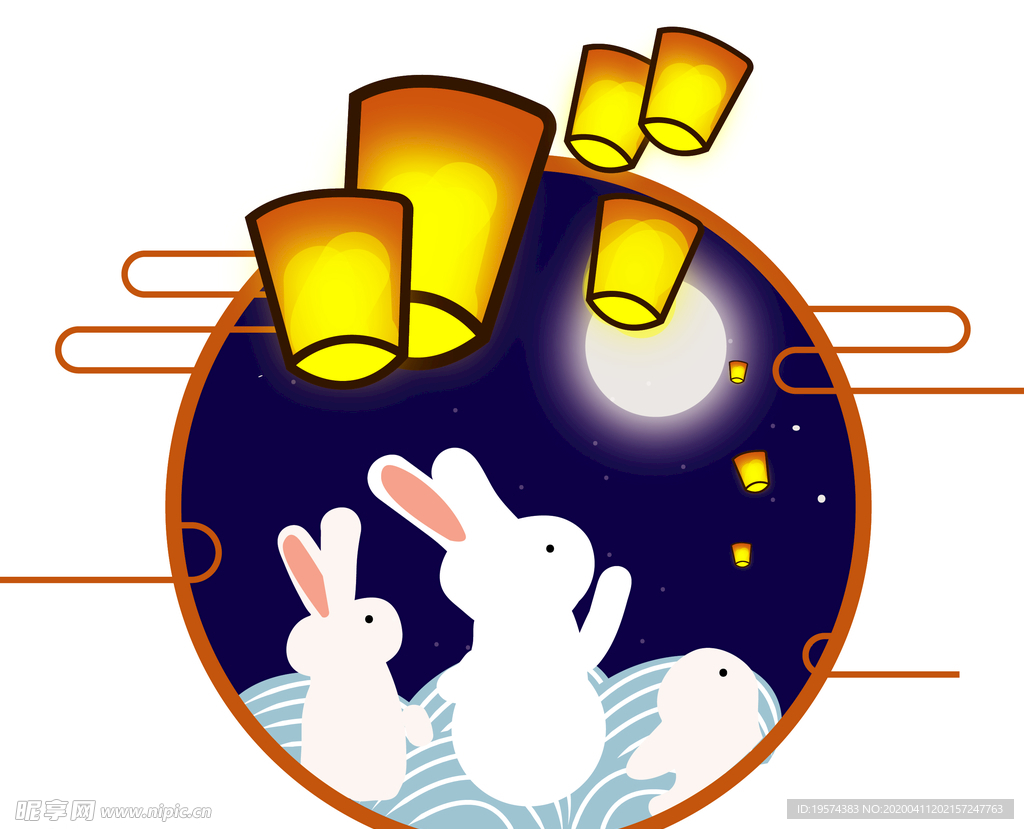 中秋 玉兔 孔明灯 月亮 意境