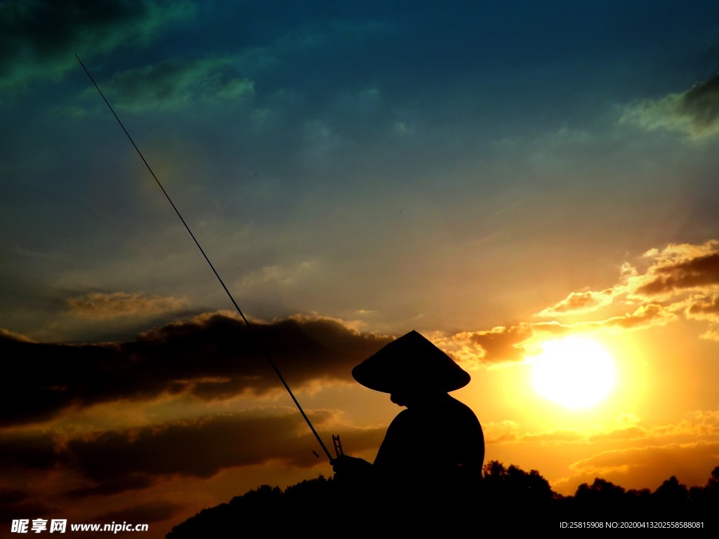 钓鱼垂钓捕鱼剪影图片