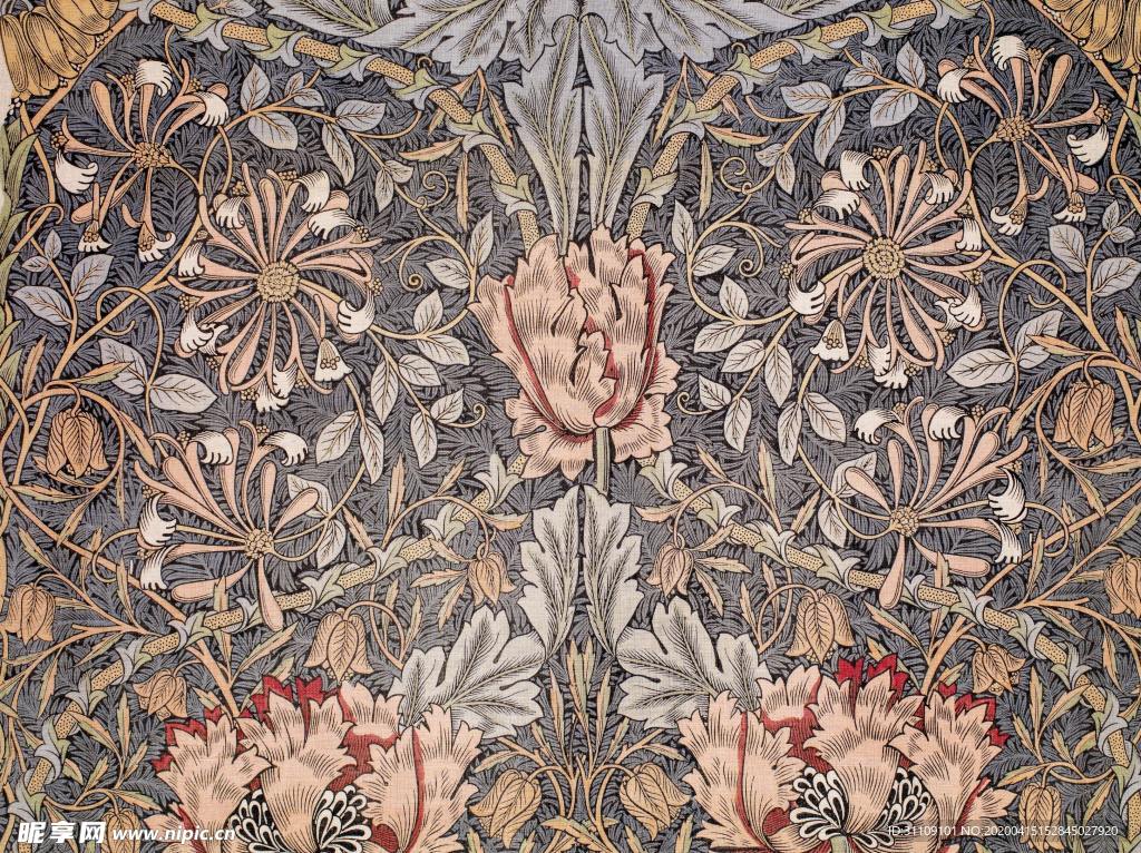 手绘插画复古花纹