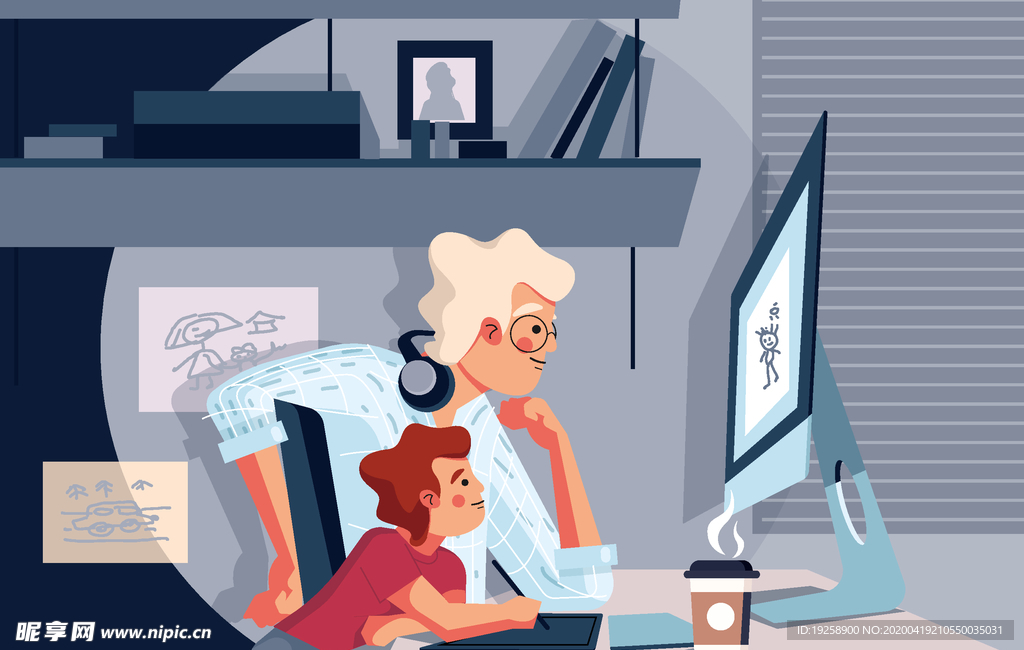 亲子卡通人物插画