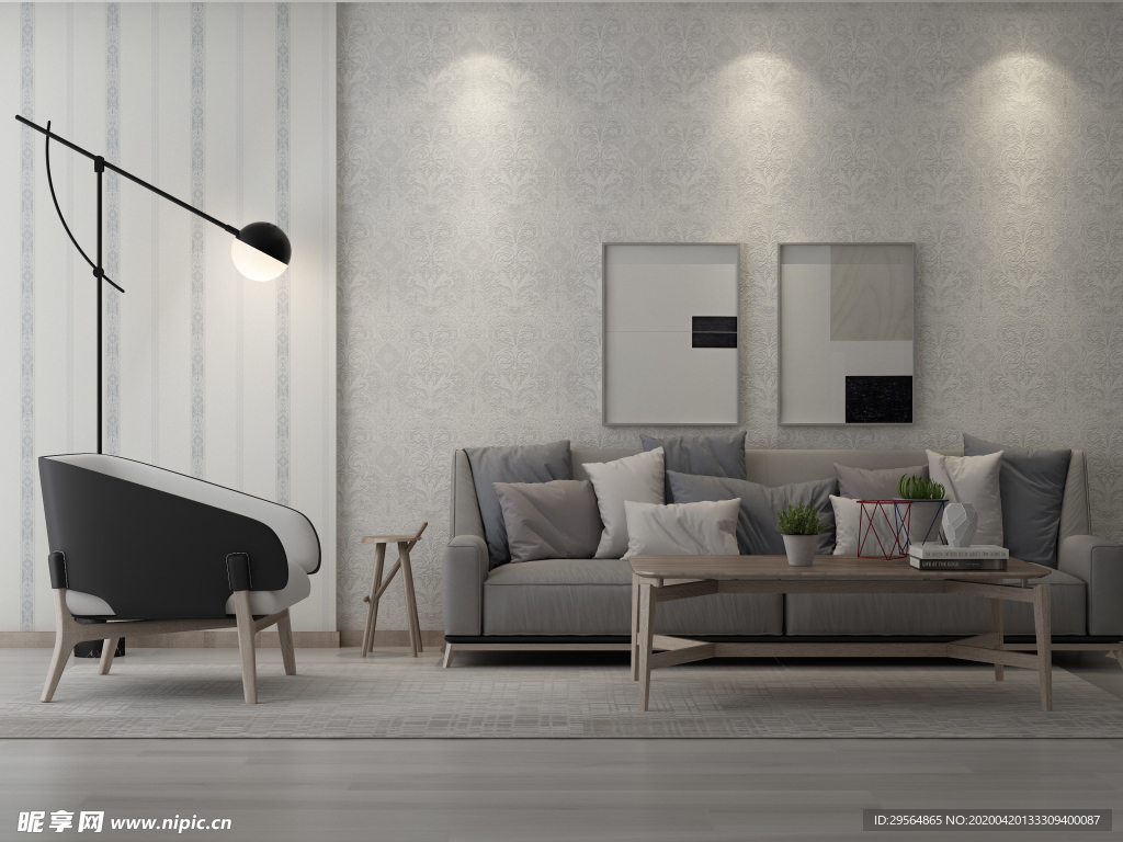 家装壁纸挂画展示空间效果图