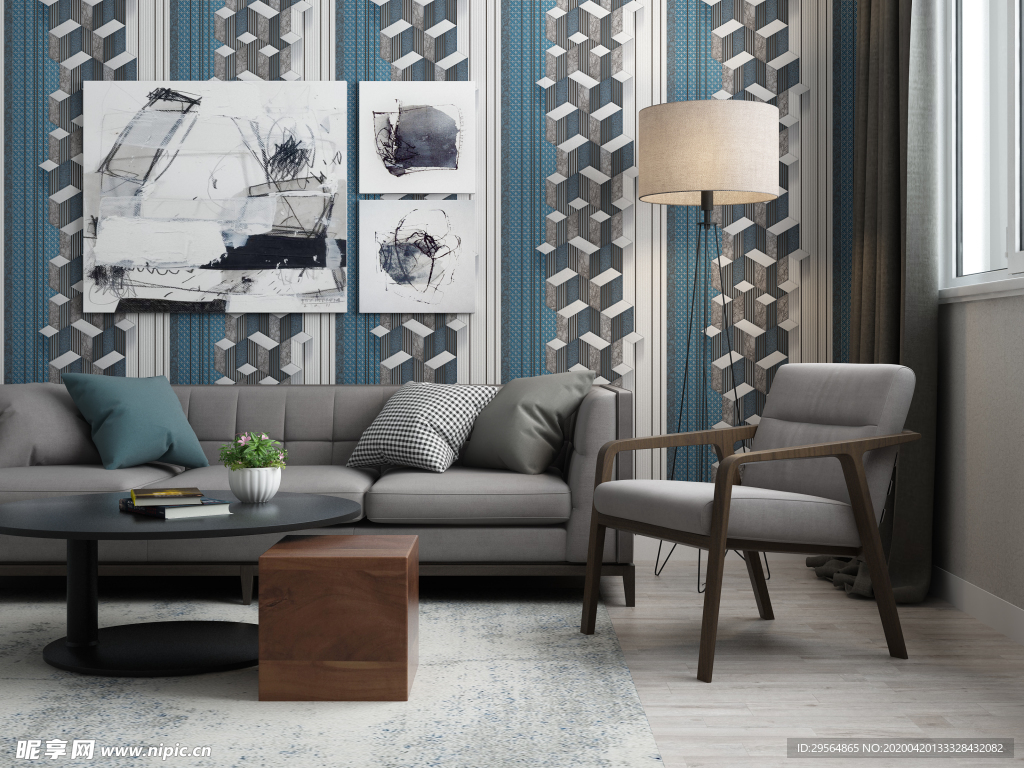 家装壁纸挂画展示空间效果图